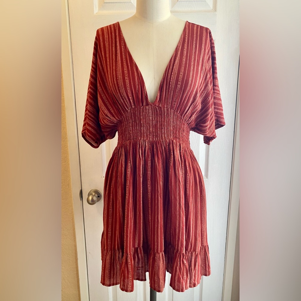 Deep V neck short Boho Dress